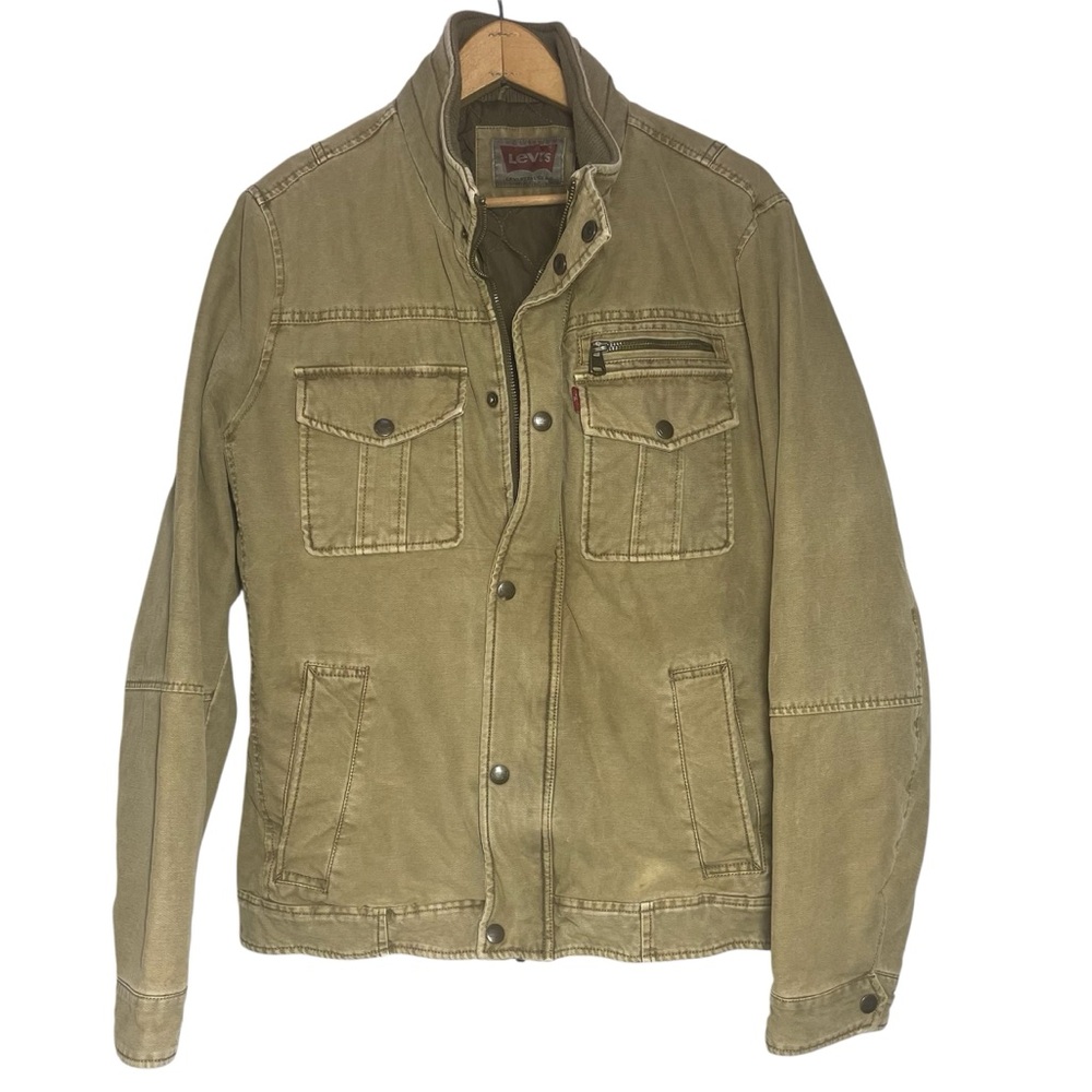 Levi’s Jacket Cotton Field Trucker Utility Jacket Mens Small S Tan Distressed